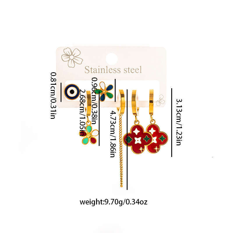 New Devil's Eye Stainless Steel Earring Set High-end Elegant Versatile Water Drop Earrings for Women