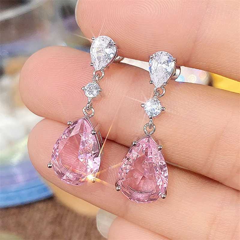 80s Temperament Sweet Pink Pear Cubic Zirconia Drop Earrings Women Engagement Party Exquisite Ear Accessories Fashion Jewelry XJ250718