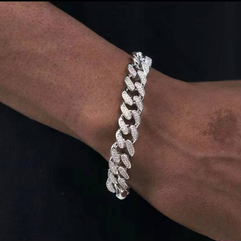 Moissanite Cuban Link Bracelet S925 Silver D Color VVS 18K Gold Plated Hip Hop Jewelry Rapper Style Certified Pass Tester