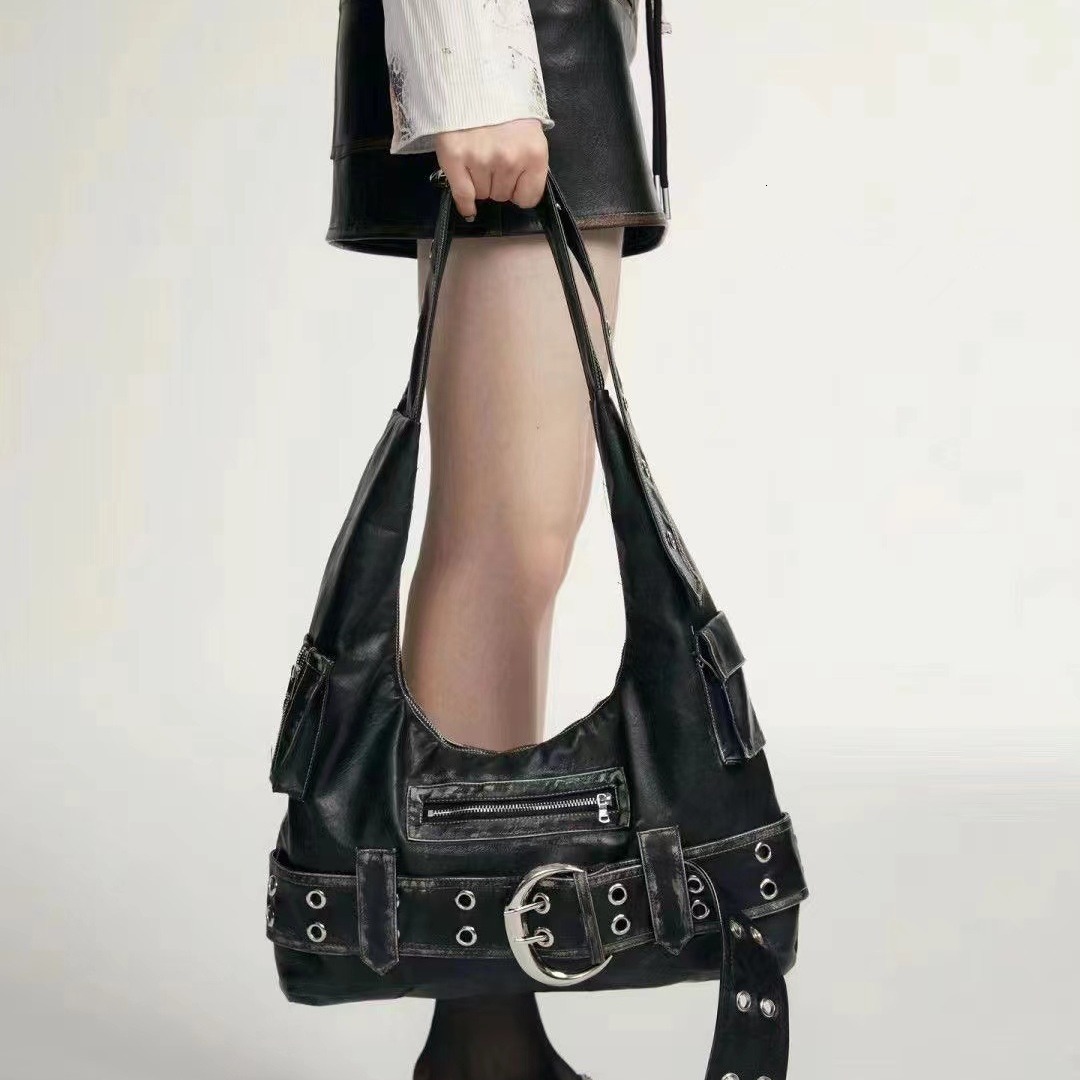 Free Shipping Designer Luxury Vintage Tote Bag Women's Large Capacity High-end Black Underarm Bag Motorcycle Style Shoulder Bag Leisure Shopping 