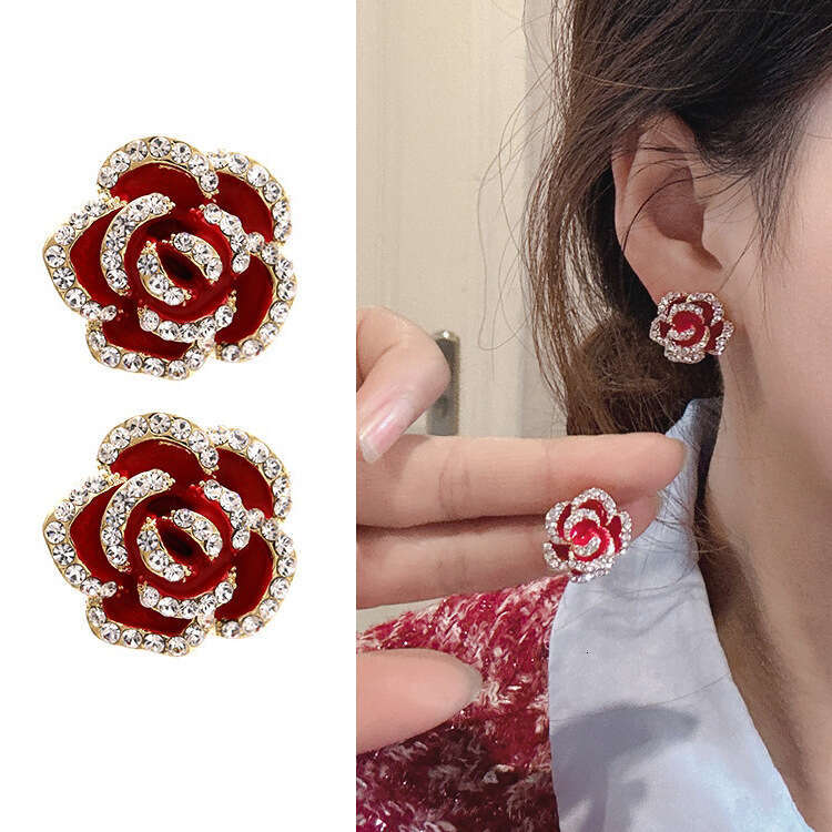 S Sier Needle Korean High-End Camellia Elegant Fashion Women's Three-Dimensional Rose Flower Earrings
