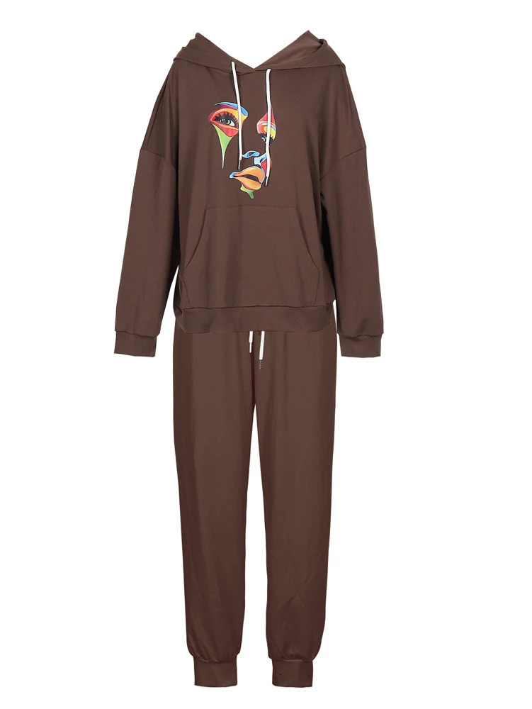 plus Size Womens Hooded Long Sleeve Letter Patterned Casual Suit Loose Fit Pants Set XL-5XL Autumn Winter Collection 250714