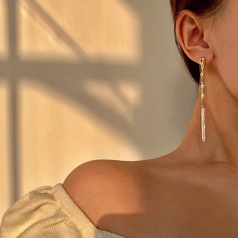 Arrival 100% Natural Freshwater Pearl 14K Gold Filled Ladies Tassels Stud Earrings Jewelry For Women Anti Allergy 250716