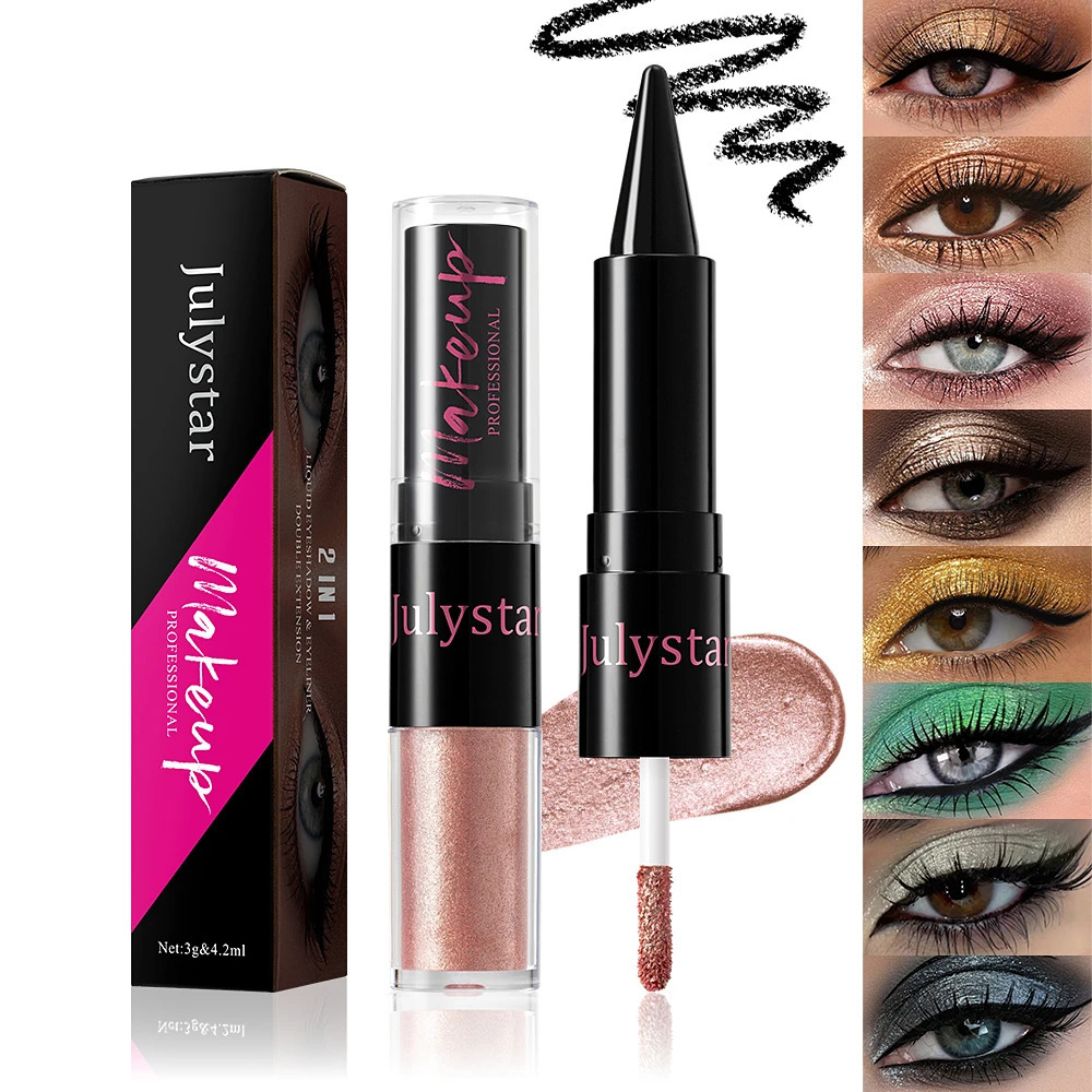 Matte Black Eyeliner Cream Double-Head Pearl Glitter Liquid Eyeshadow Highlight Sequin Metallic Waterproof Lasting Shine Makeup 250717