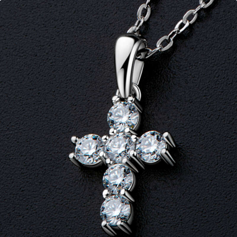 Classic Moissanite Pendant Sterling Sier Gold-Plated Fashion Cross Clavicle Necklace