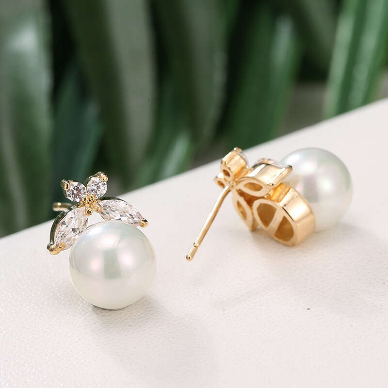 Trendy Simple Pearl Zircon Copper Drop Earrings Jewelry