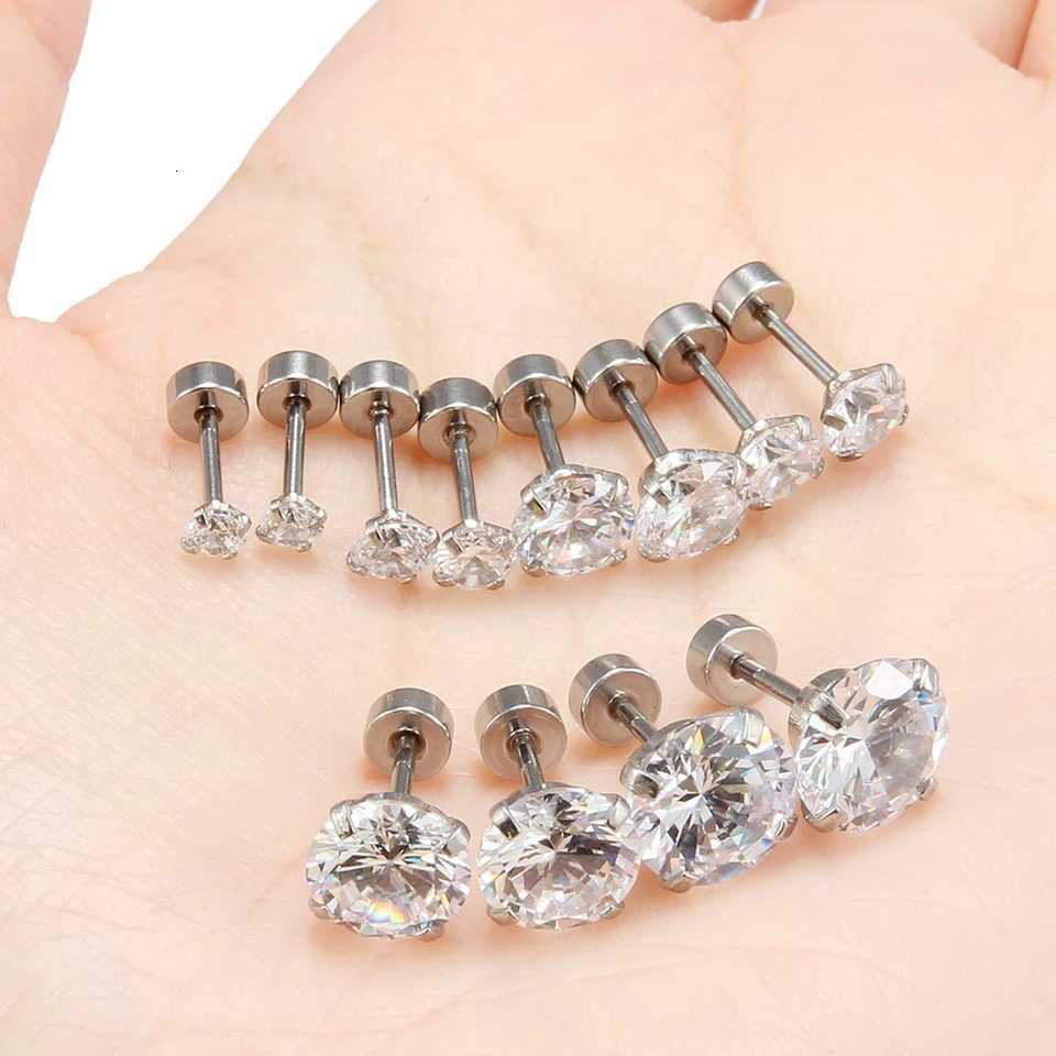 1 Pair Stainless Steel Tragus Stud Earrings for Women Men Round Cubic Zirconia Flat Back Screw Back Ear Piercing 2-8MM Jewelry XJ250718