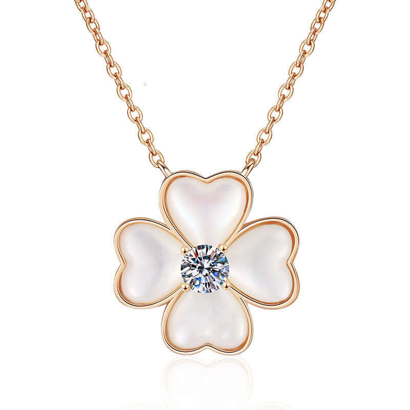 New Product S Sterling Sier Female Moissanite Pendant Natural White Fritillary Lucky Four-leaf Clover Necklace 4eb