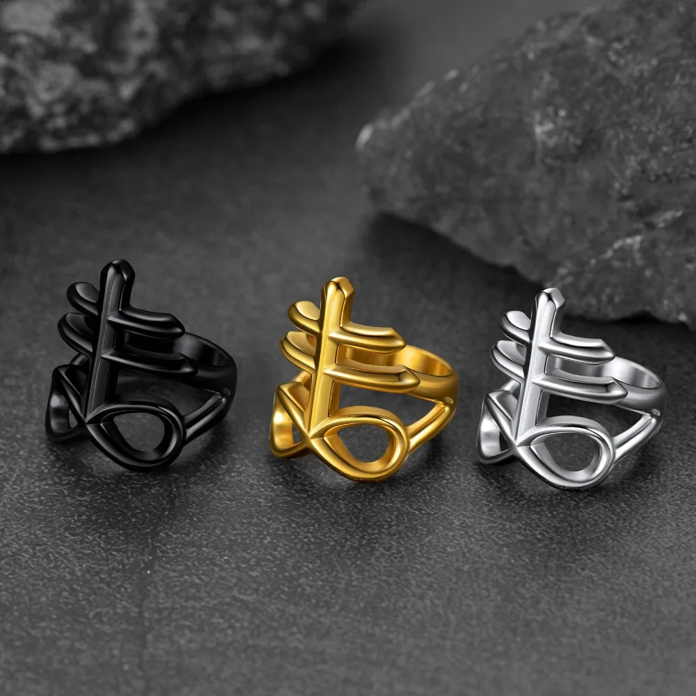 7 Stainless Steel Satan Rings Satanic Symbols Sign Inverted Pentagram Pentacle Leviathan Cross Skull Ring Gothic Punk Jewelry 250717