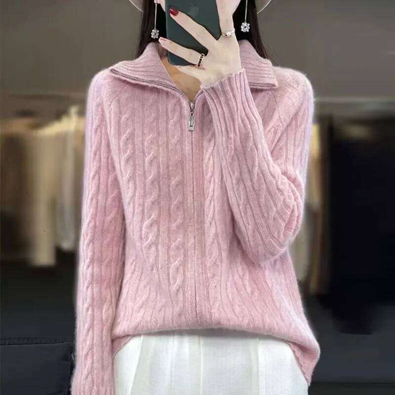 Autumn Winter Sweater Cardigan Women Merino Wool Thickening Lapel Pullover Loose Casual Cashmere Knitwear Long Sleeve Tops 2024 MDNG