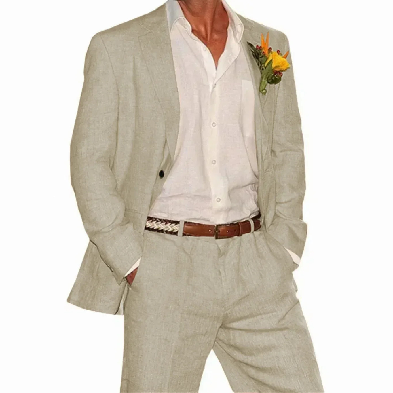 Linen Suit2 Pieces Blazer and Pants SetOne Buttonmens Suit for Wedding for Summer BeachGroomsmenElegant Man Suit 250715