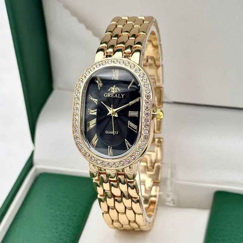 Ladies Watches Fashionable Luxury Wrist Watch Diamond Encrusted Oval Roman Numeral Dial Quartz Watch Womens Clock W250718
