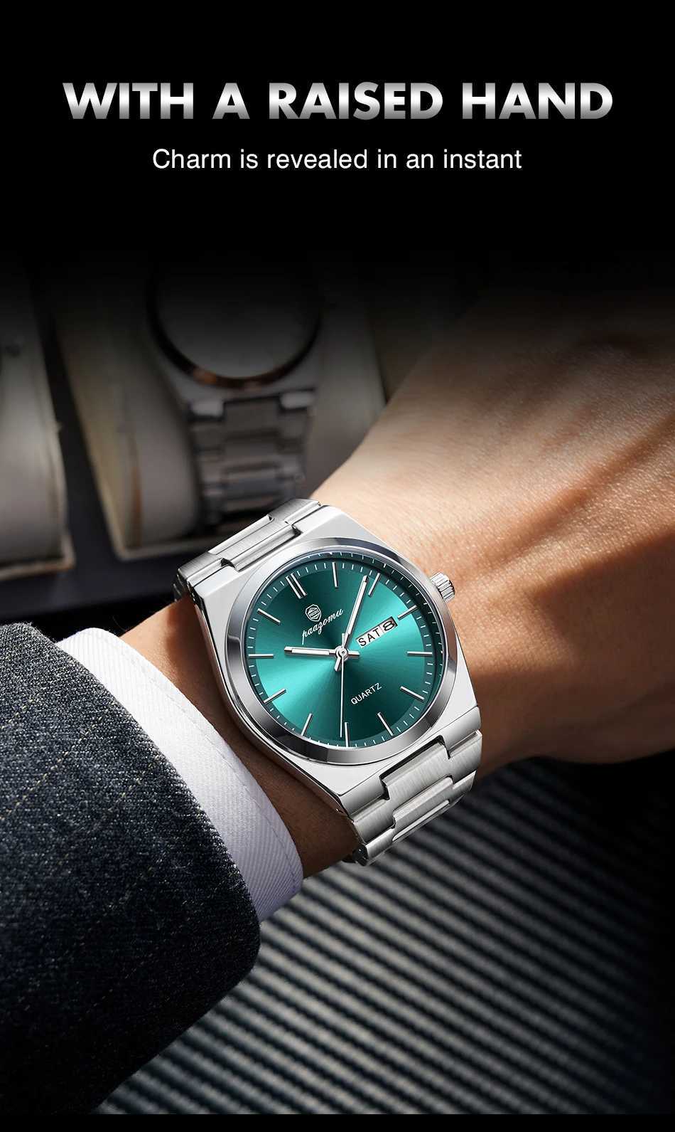 Pengagar Luxury Men Watch Date Week Waterproof Luminous Stainless Steel Watch For Man Casual Quartz Mens Watches Male Sport+Box W250718