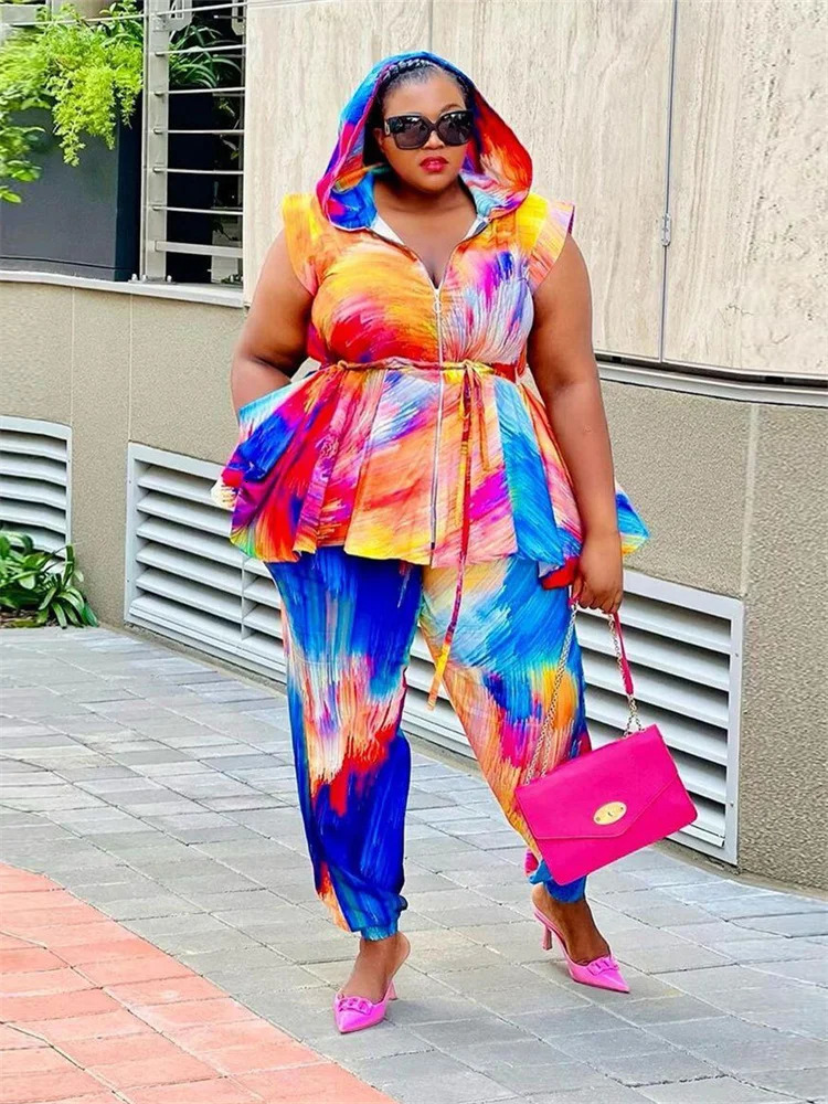 Wmstar Plus Size Women Clothing Two Piece Set Hoodies Tie Dye Casual Loose Top and Pants Matching Suit Wholesale Drop 250714