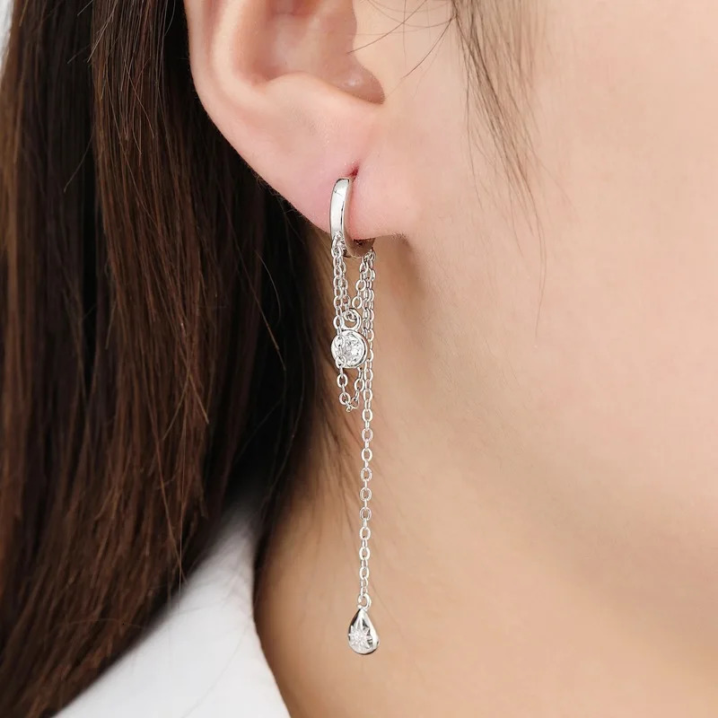 VOQ Silver Color Long Tassel Water Drop Shape Earrings for Women Handmade Jewelry 250715