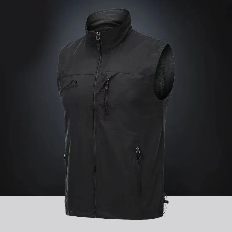 Spring and Summer Thin Middle Elderly Casual Vest Mens Solid Standing Neck Breathable Large Loose Shoulder Coat 250707