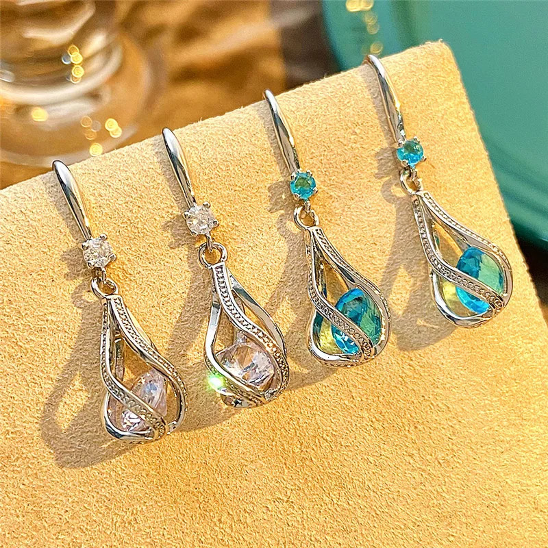 Fine 925 Sterling Silver Crystal Zircon Earrings Charms for Woman Cute Engagement Wedding Jewelry Gift 250715