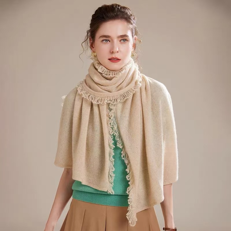 K1399 High-end fine wool scarf autumn and winter new tassel scarf shawl dual-purpose lazy style warm neck scarf for women