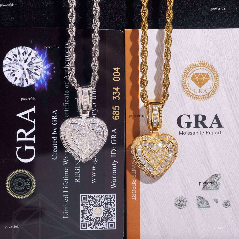 No Tarrifs US Warehouse RTS GRA Certificate Pure Sier Hip Hop Iced Out VVS Moissanite Heart Pendant