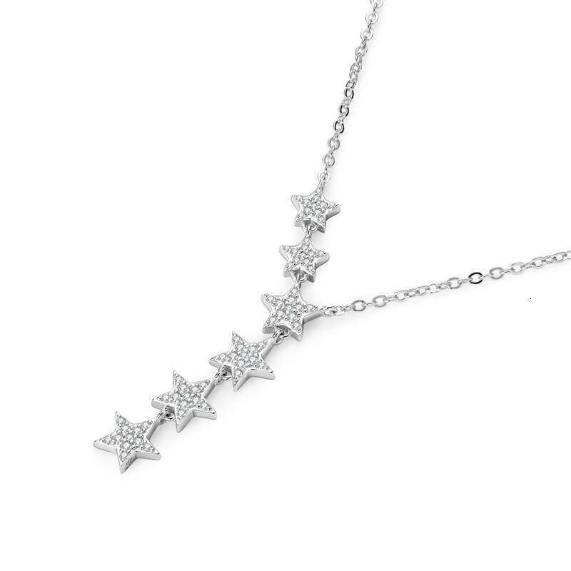 Sparkling Full Dia S Sier Necklace 2024 Niche Light Moissanite Star Pendant for Women