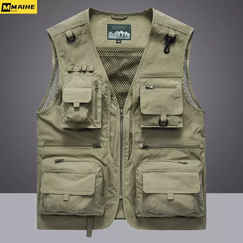 14 Pockets Summer Men US Tactical Hiking Fishing Vest Mens Pographer Waistcoat Mesh Cargo Sleeveless Jacket Tool Vest 250717