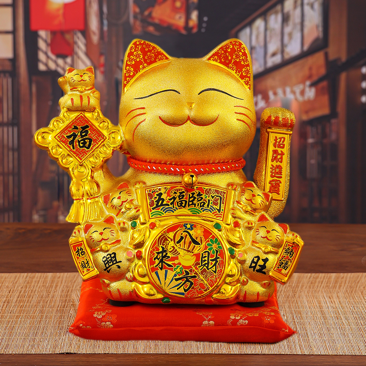 Handcrafted Gold Plate Ceramic Figurine of Fortune Feline - Perfect Ornamentation for Living Spaces