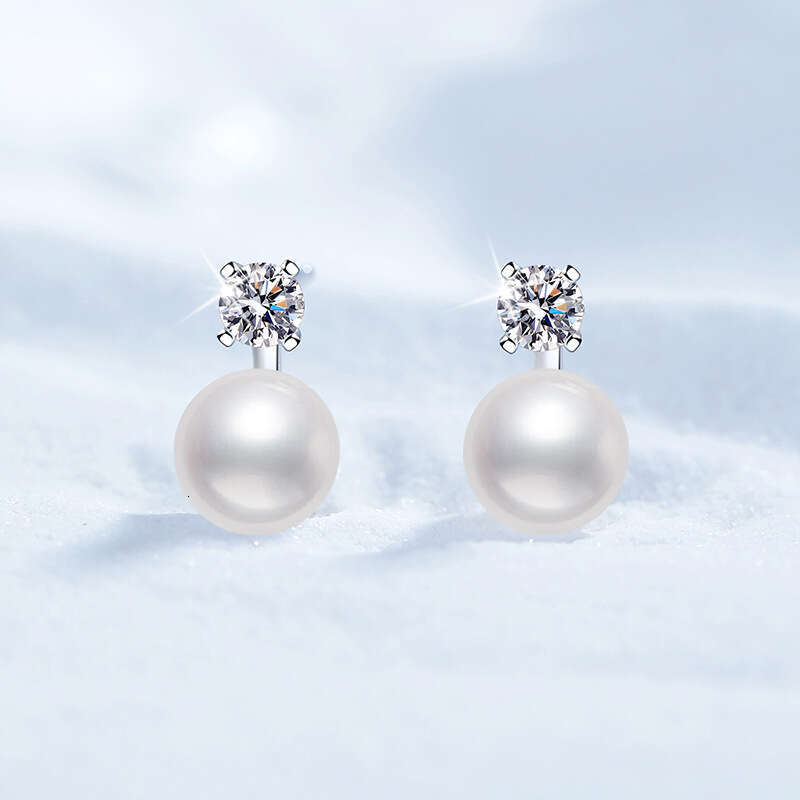 Korean Version Princess Diana Style S Pure Sier for Women Simple Natural Pearl Moissanite Stud Earrings 05b