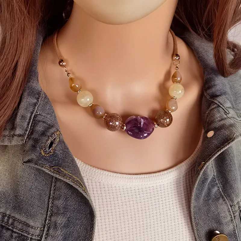 Vintage Beaded Necklace with Acrylic Pendants Wen Stylish Rope Chain Statement Necklace for Daily Wear Commuting Gifts W250718