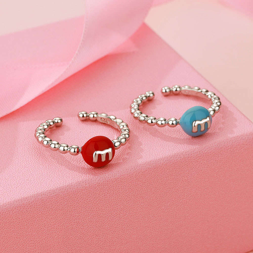 Colorful M Fun Bean Candy Broken Silver for Women, Ins Simple Niche Design Sweet Open Ring New jewelry