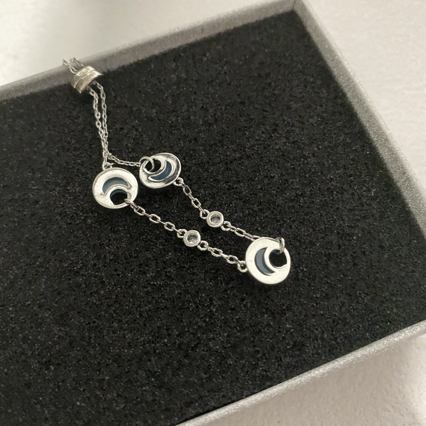 Silver - Toned Bracelet With Blue Enamel, Circular Cutouts, And Rhinestone Accents Artistic Daily & Elegant Jewelry Gift For Her High - Quality And St