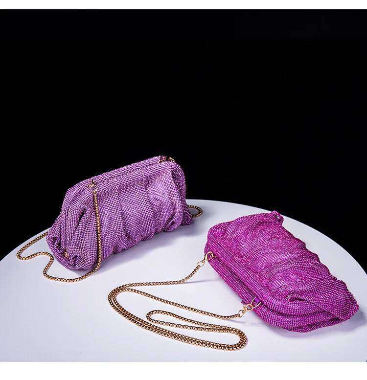 Shiny Rhinestone Evening Clutch Bags Women New Folds Crystal Clip Purses and Handbags Designer Wedding Party Quality 2023