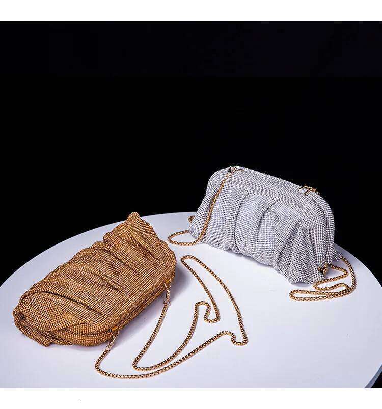 Shiny Rhinestone Evening Clutch Bags Women New Folds Crystal Clip Purses and Handbags Designer Wedding Party Quality 2023