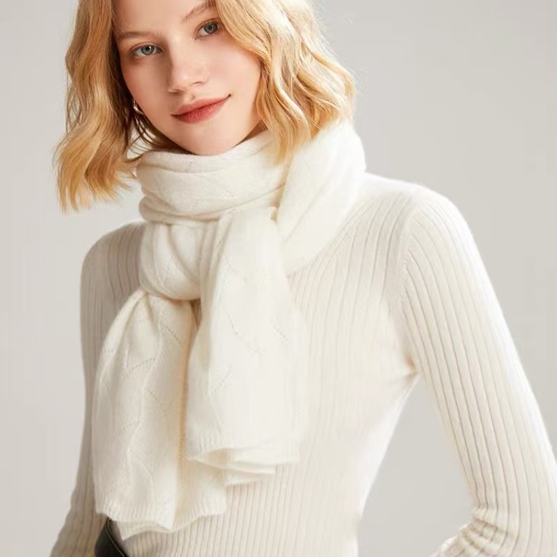 K1609 2025 autumn and winter new 100% pure wool scarf women's Korean style warm knitted versatile shawl hollow long neck scarf