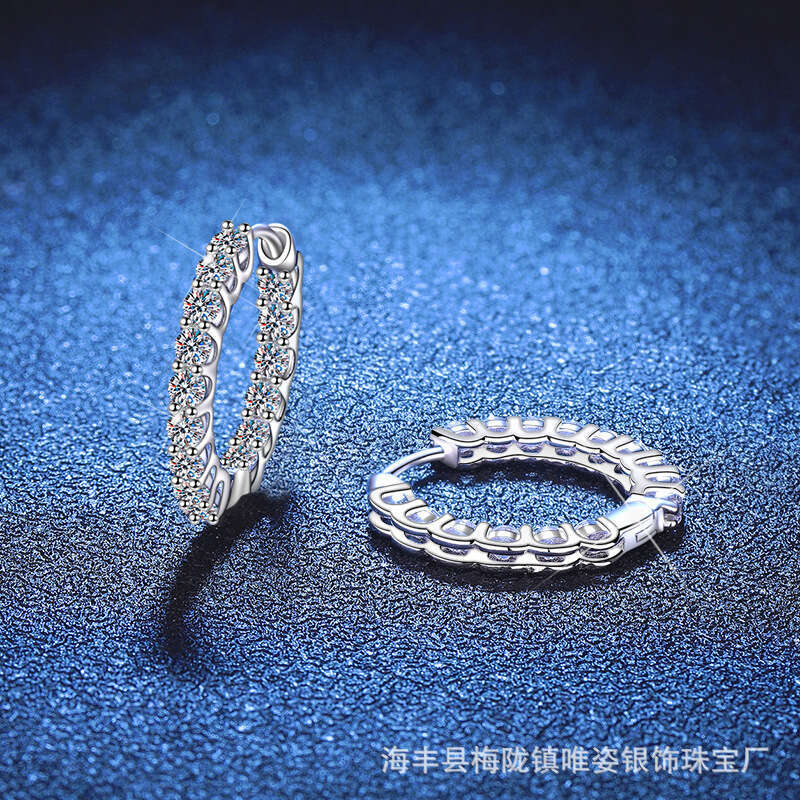 Full Dia Stud Internet Celebrity S Pure Sier Earrings Personality Versatile High-end Moissanite 5c5