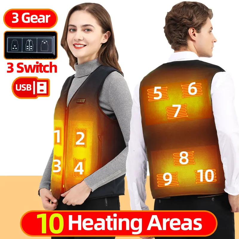 10 Areas Heated Vest Men Women Usb Electric Self Heating Vest Warming Waistcoat Heated Jacket Washable Thermal Heated Clothes 250716