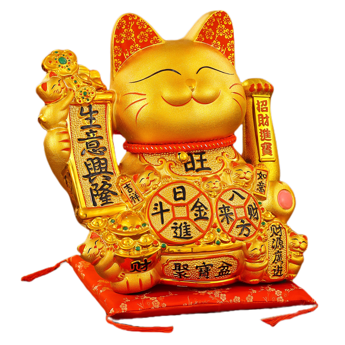 Ceramic Animated Cat Statue Contemporary Indoor Decoration with Good Fortune Theme symbolizes wealth