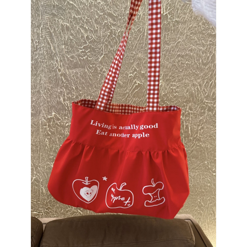 2025 Designer Cute Korean Multi functional Red Apple Women's Bag New Lazy Style Handbag Large Capacity Shoulder Bag