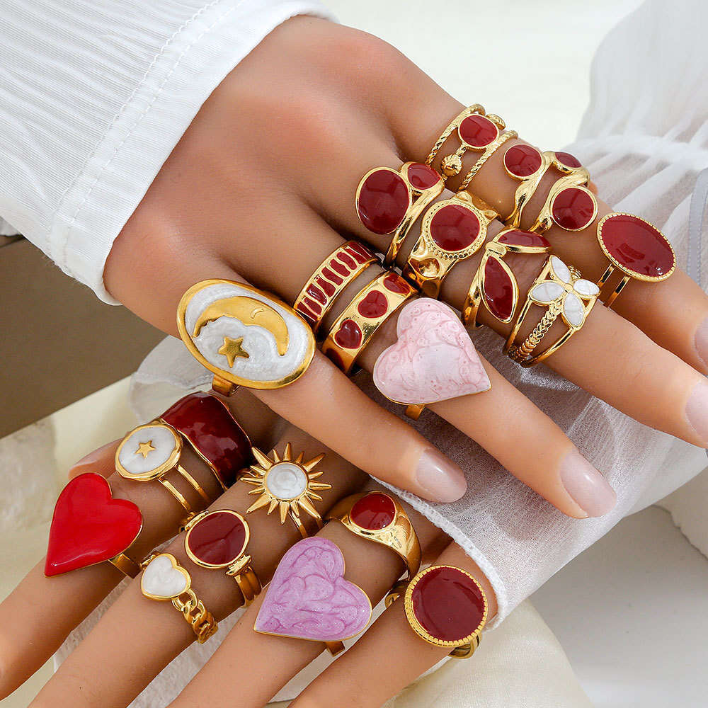 Fashionable and Elegant Versatile Colorful Oil-Drip Stainless Gold-Plated Adjustable Open Titanium Steel Non-Fading Ring for Women