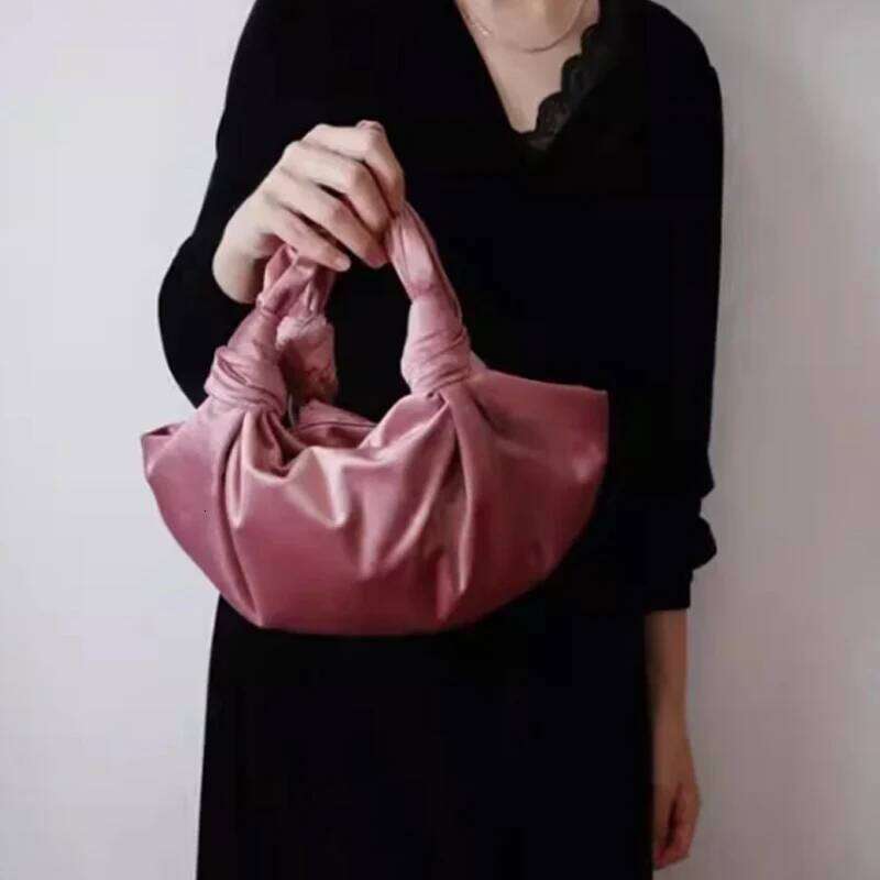 Designer Satin Knotted Bucket Totes Ruched Pleated Veet Small Pouch Purse Women Handbag Party Top-handle Bag Yellow Red