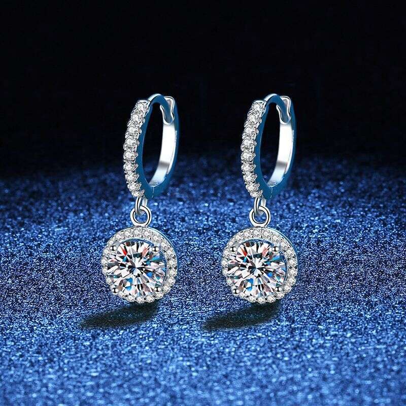 S Pure Sier Plated PT950 Round Hoop Studs 1 Carat D Color Moissanite Earrings for Women abb