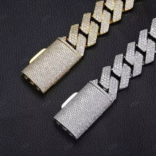 Factory Hot Selling Hip Hop Necklaces 20 MM 22 inch 3 row Moissanite Diamond Iced Out Link Cuban Chain for Men Women
