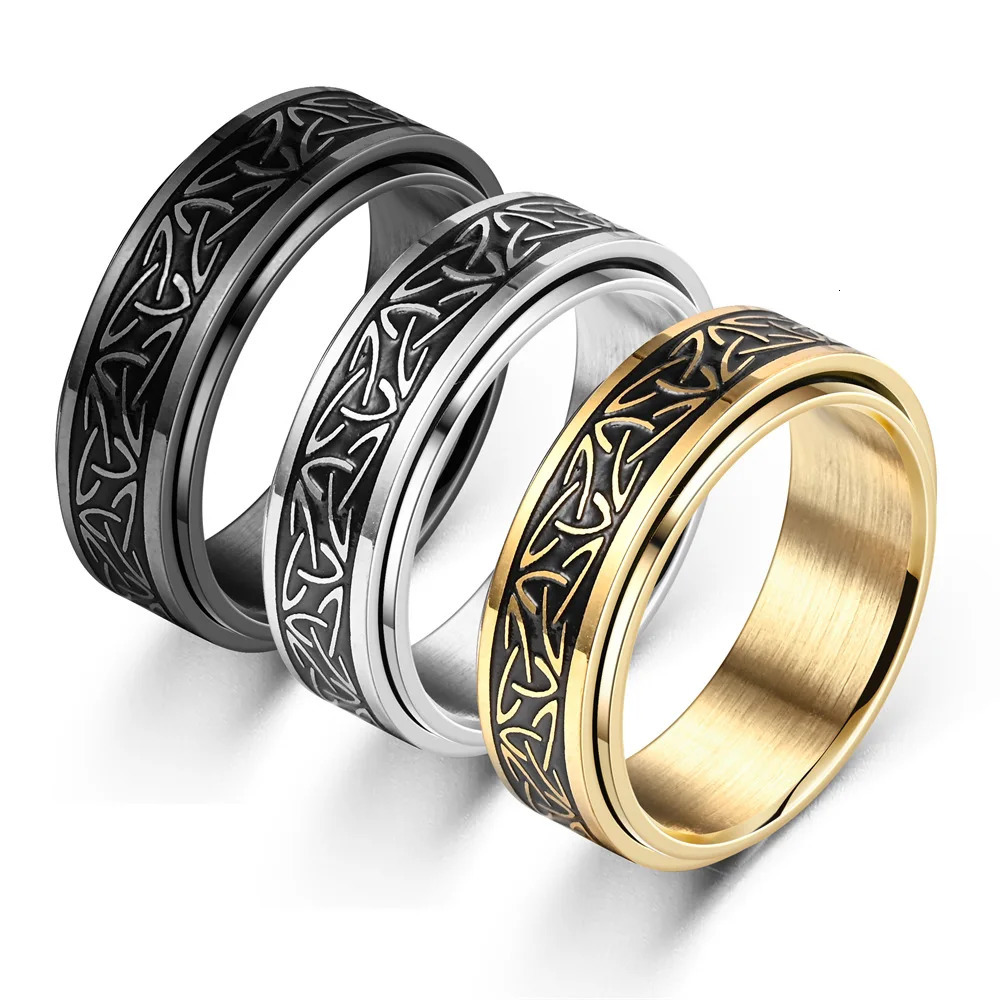 Viking Celtic Knot Rune Rings For Men Rotating Stainless Steel Anti Stress Anxiety Relife Spinning Ring Anillo Antiestres 250716