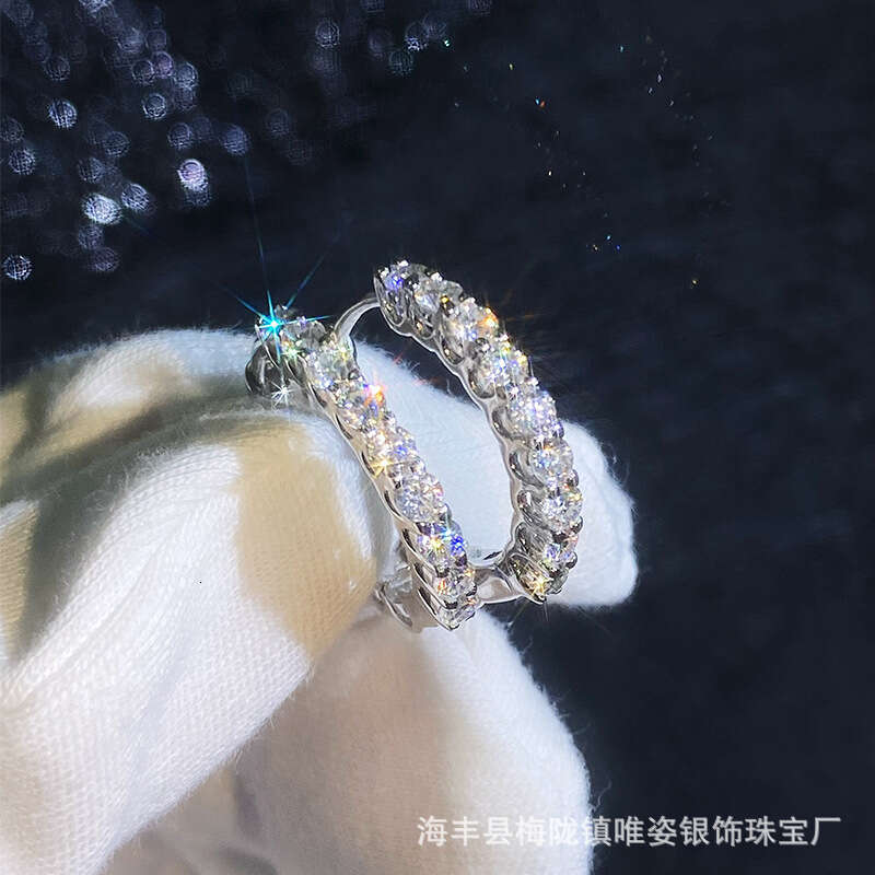 Full Dia Stud Internet Celebrity S Pure Sier Earrings Personality Versatile High-end Moissanite 5c5