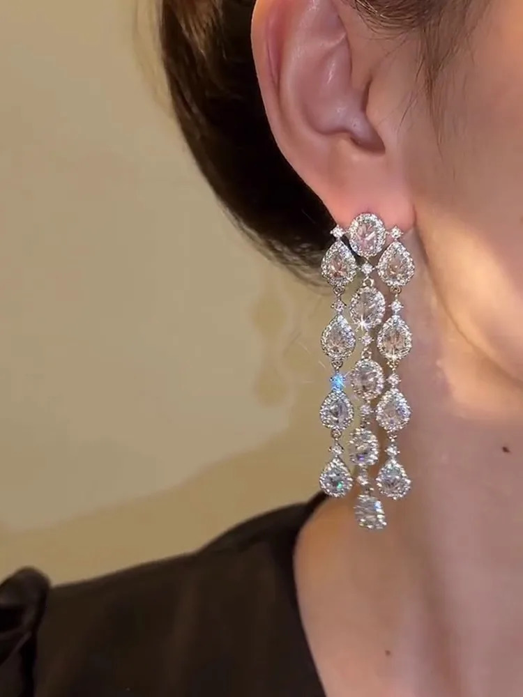 High-end zircon tassel earrings 250716