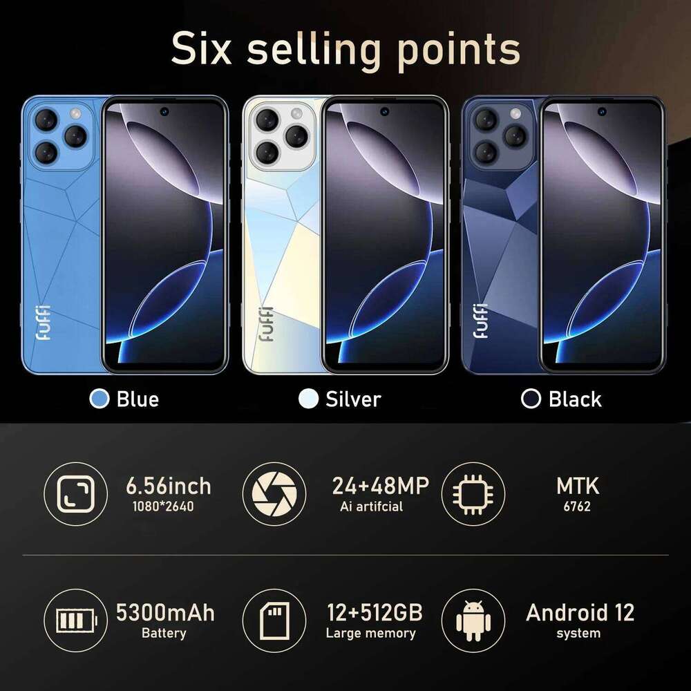 FUFFI A16 Pro Smartphone Cellphones Android 12 6 56 inch Screen 12+512GB 24+48MP Mobile phone 5300mAh