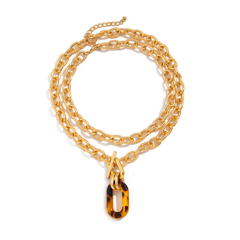 Accessories Fashion Irregular Leopard Print Buckle Necklace Set High-End Geometric Acrylic Collarbone Chain