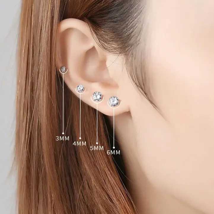 100% Real 925 Sterling Silver Jewelry Women Fashion Cute Tiny Clear Crystal CZ Stud Earrings Gift for Girls Teens Lady XJ250718
