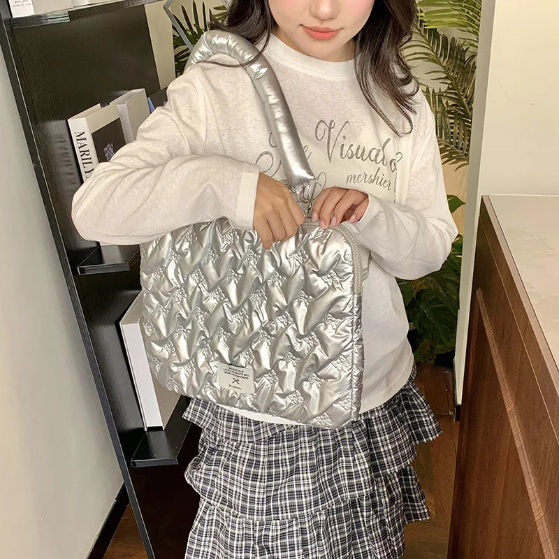 Silver Shoulder Computer Bag Korea Women Bow Travel Organizer Canvas Bookbag Laptop Daypack Computer Inner Bag Storage Bags 250717