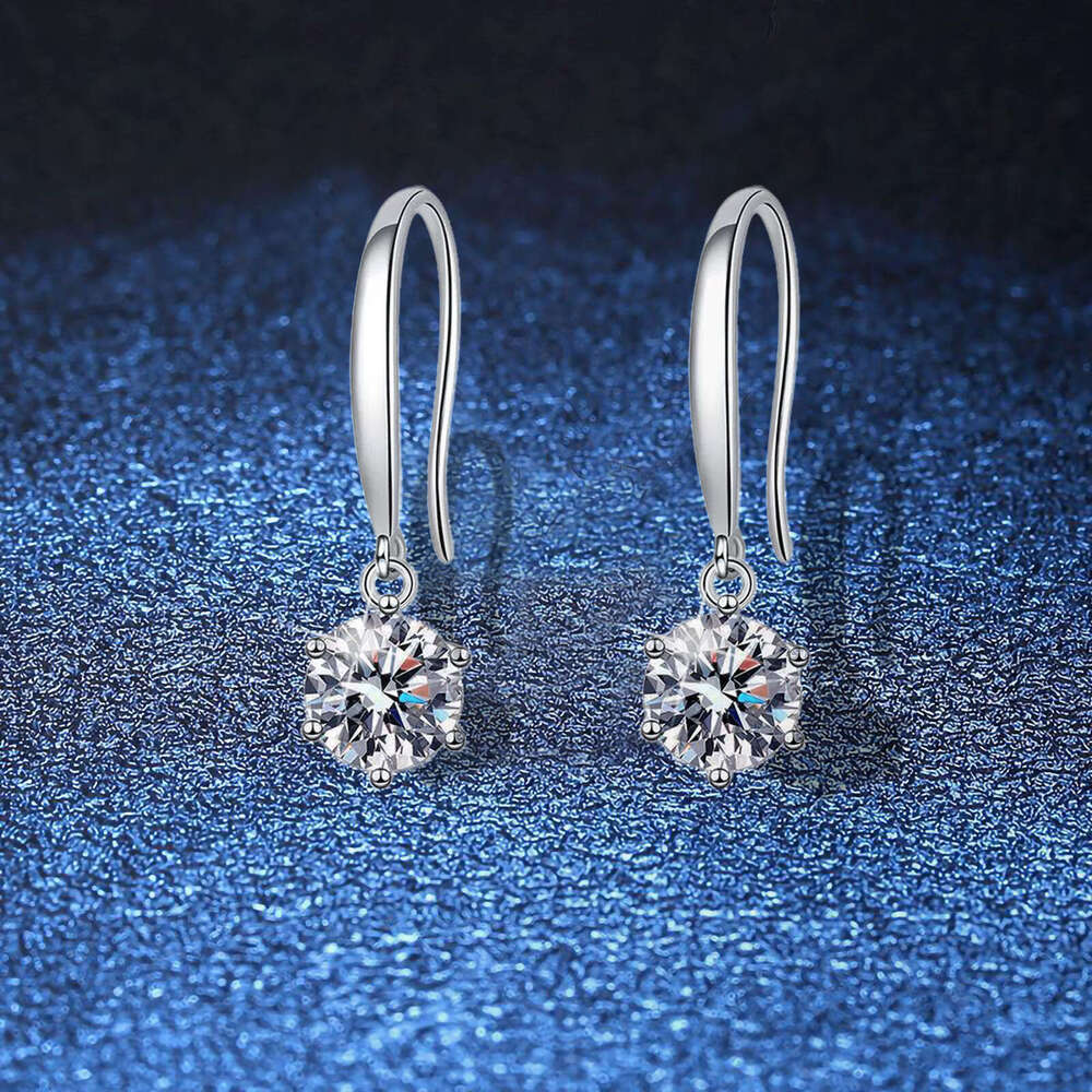 S Sier Stud Moissanite Stone One Carat Six-Prong Earrings Exquisite Craftsmanship Quality d73