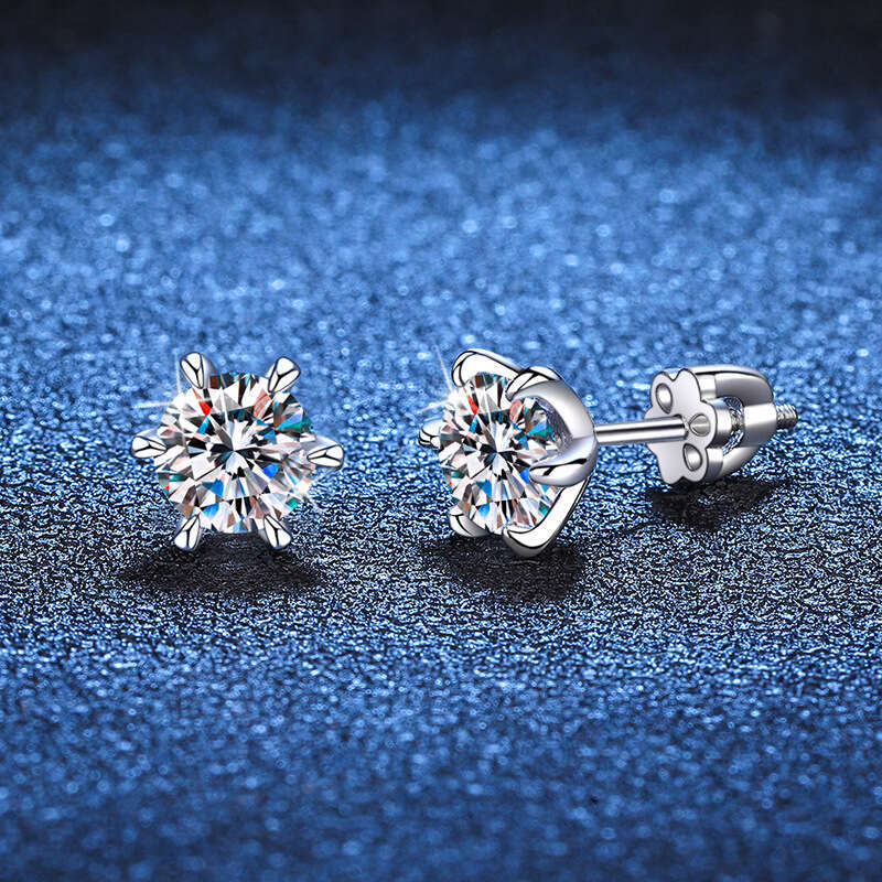 D Color Sier Arc Six-Prong High-End Plum Blossom Thread Moissanite Stud Earrings 870